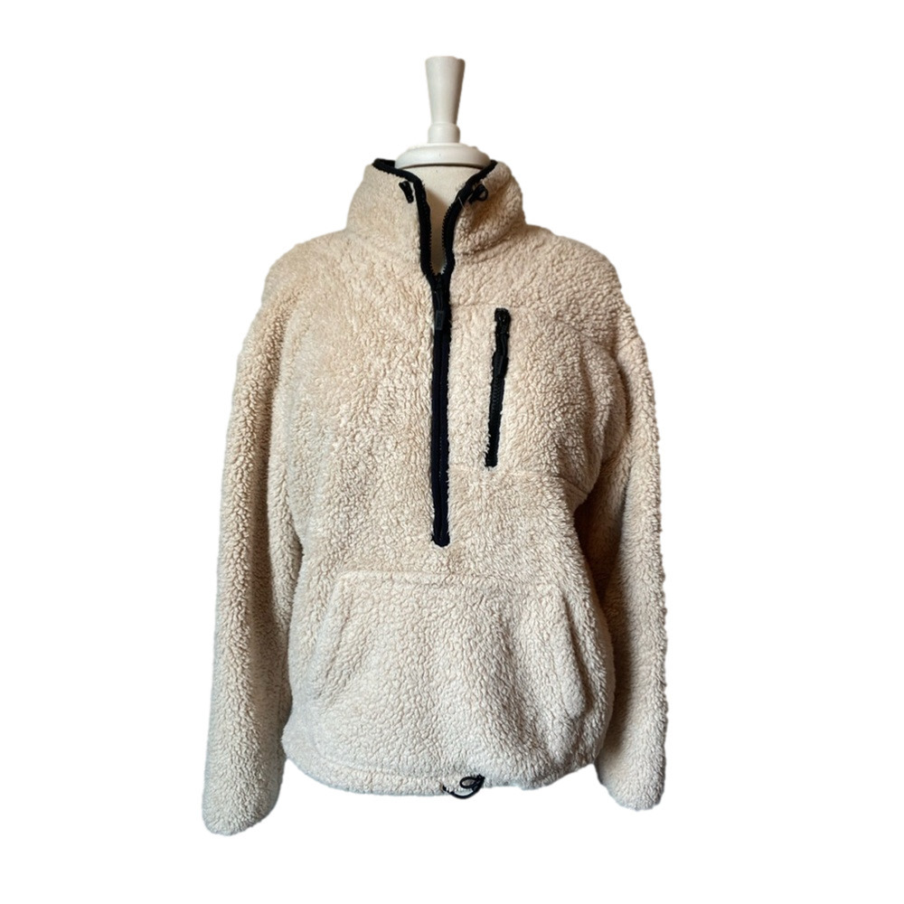 Victoria's Secret PINK Women's S Neutral Cream Soft Teddy Sherpa Cozy Pullover